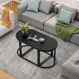 GreenForest Coffee Table Oval 3pcs Set, Modern Living Room Table with 2 End Tables, Small Center Table with Metal Frame for Home Apartment, Black GreenForest