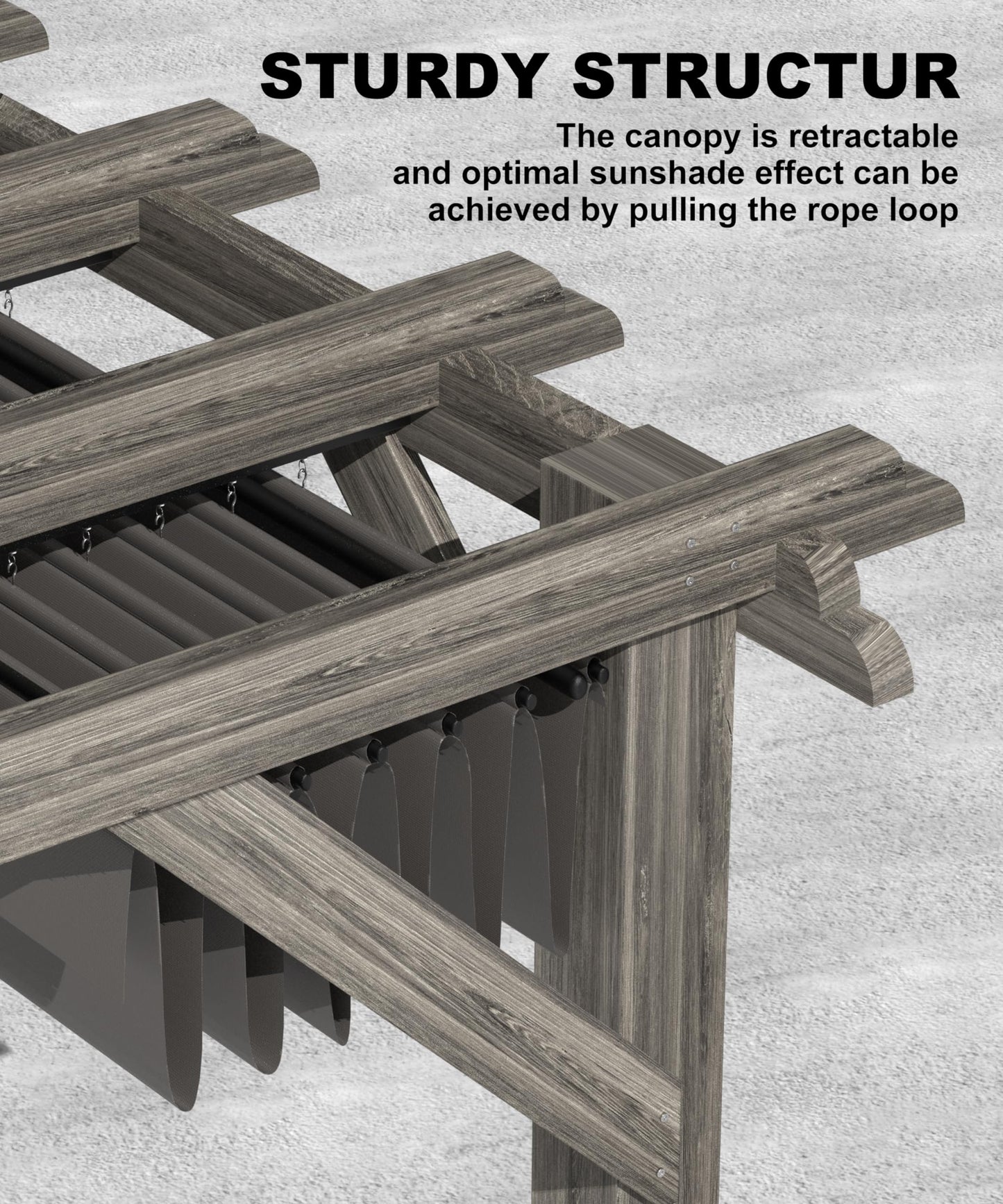 DEXSO 10'X 12' Cedar Wood Pergola with Solid Structure, Retractable Shade Canopy, Durable, Rot Resistant, Patio Pergola for Backyard, Deck, Garden, Outdoor Entertaining