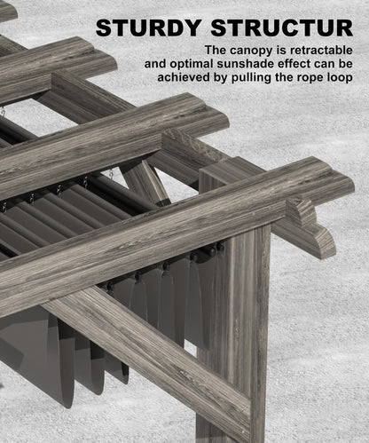 10'X 12' Cedar Wood Pergola with Solid Structure, Retractable Shade Canopy, Durable, Rot Resistant, Patio Pergola for Backyard, Deck, Garden, Outdoor Entertaining