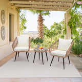 ECOTOUGE 3 Pieces Wicker Patio Bistro Set, Patio Rattan Dining Set with Glass Top Table and Cushions, Outdoor Conversation Furniture Set for Porch, Backyard and Garden (Beige) ECOTOUGE