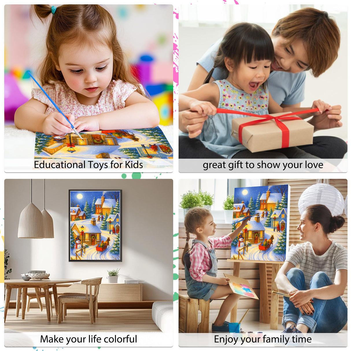 EOBROMD Christmas Framed Paint by Numbers Kits for Adults, Winter DIY Kits Crafts for Beginner on Stretched Canvas, Christmas 3 Brushes and Acrylic Paint for Home Decor 10x14inch EOBROMD