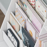 UTEX 5-Tier Kids Sling Bookshelf with Storage Bins, Wood Children Bookcase, Toddler Montessori Book Shelf for Kids Room, Classroom, Bedroom, and Nursery, White UTEX