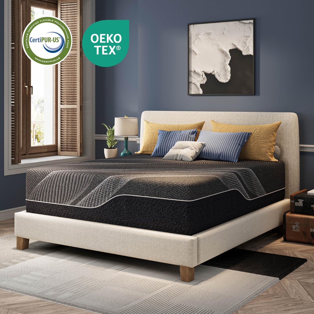 CH CHARME HOUSE Bamboo-Charcoal Queen Memory Foam Mattress 14 Inch, with Liquid Gel for Cooling Sleep and Pressure Relief, Bed in a Box, Made in USA CertiPUR-US Certified, 60'x80'x14', Black CH CHARME HOUSE