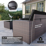 Kullavik Outdoor Patio Furniture Set 6 Pieces Sectional Rattan Sofa Set Brown PE Rattan Wicker Patio Conversation Set with 5 Seat Cushions and 1 Tempered Glass Table,Black Kullavik