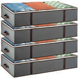 Underbed Storage Bags 4-Pack - Foldable Under Bed Storage Organizer for Clothes, Bedroom Blankets, Comforter, Pillows, Linen Sheets, Towels, Sweaters, Shoe Drawers. Ideal College Dorm Storage. (Grey) Masirs