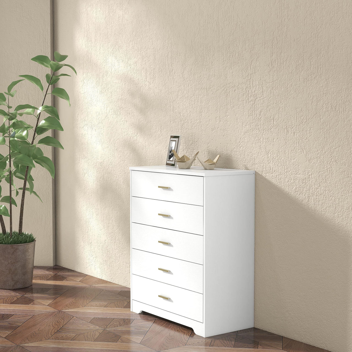 Panana Dresser for Bedroom with 4/5 Drawers, Wooden Chest of Drawers, Storage Organizer Unit Dressers for Bedroom, Living Room, Hallway, Nursery (White, 5 Drawer) Panana