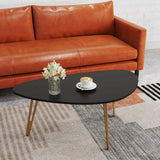 Manora Simple Dark Brown Oval Wood Coffee Table with Gold Legs, Modern Tea Table for Living Room or Office, Cute Small Center Table for Compact Space Manora