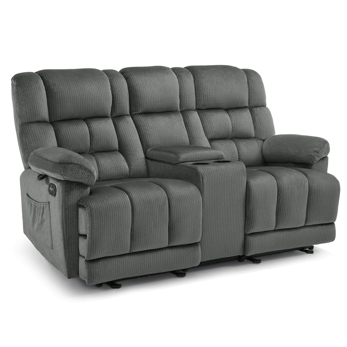 MCombo Zero Gravity Power Loveseat Recliner with Console, Heat and Vibration Massage, Reclining Loveseat Sofa with USB Ports, Cup Holders for Living Room, Fabric RS6234 (Grey) MCombo