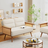 ALISH Loveseat Small Sofa Couch with Rattan Armrest Modern Settee Bench Dining Banquette Seat for Kitchen Dining Room Living Room ALISH