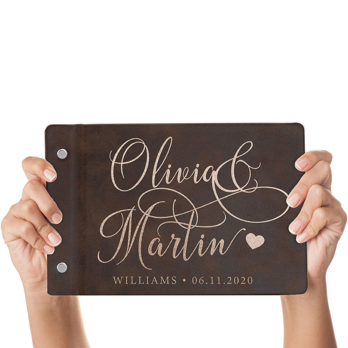 Wedding Guest Book, Personalized Leather Guest Book for Bride and Groom | Rustic | Customized Signing, Registry Book for Visitors, Bridal Shower, Personalized Favors