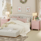 Pink Nightstand Set of 2 with 2 Drawers, Modern Night Stand Set 2 with Petal Pattern for Bedroom, Side End Table Scalloped Bedside Night Tables with Solid Wood Legs Anbuy