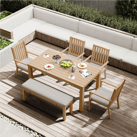 RoyalCraft Aluminum 6 Pieces Patio Dining Sets, Outdoor Dining Table with 4 Chairs and Bench, Outdoor Patio Dining Furniture Set with Removable Cushion for Lawn, Garden, Backyard, Brown RoyalCraft