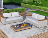 LUXOAK 4-Piece Outdoor Patio Furniture Set, All-Weather Wicker Sofa with 5.9" Solid Wood Armrests, Wooden Legs, and Cushions – Sectional Conversation Set for Backyard, Porch, Garden, or Poolside LUXOAK