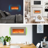 Electric Fireplace - 30 Inch Wall Mounted Fireplace - 13 Backlight Colors and Remote Controlled LED Flames, Heat, and Brightness by Northwest (Silver) Northwest