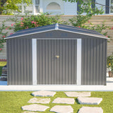 YOPTO 12x14FT Outdoor Storage Shed Metal Shed W/Floor Frame,Garden Tool House W/ 4 Air Vents,Lockable Double Doors & Sloped Roof,for Patio,Lawn,Backyard,Light Gray YOPTO