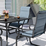 NUU GARDEN 7-Piece Outdoor Patio Dining Set with 6 Padded Textilene C-Spring Chairs and 61 x 37 Inch Table with 1.8 Inch Umbrella Hole for Patio Deck Garden Backyard Indoor Outdoor Use Black Blue NUU GARDEN