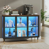Foreate Glass Sideboard Buffet Cabinet with 13-Color Light, 47.2" Metal Wood Coffee Bar Cabinet with 3 Glass Doors & Adjustable Shelve, Modern Home Bar Credenzas for Home Kitchen Living Room, Black Foreate