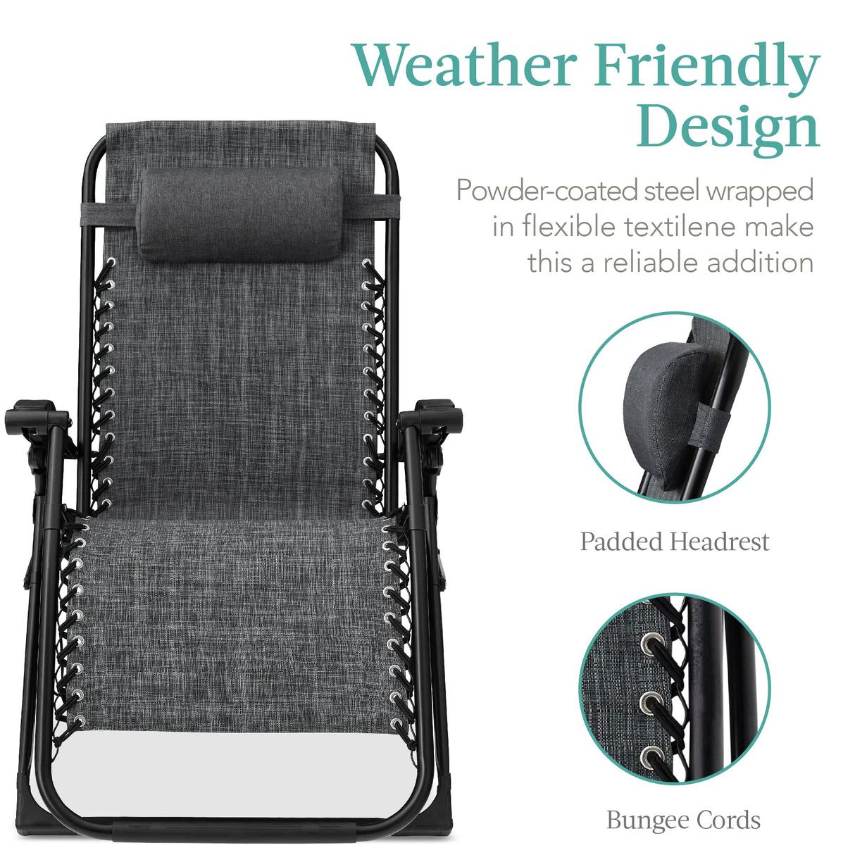 Best Choice Products Oversized Zero Gravity Chair, Folding Outdoor Patio Recliner, XL Anti Gravity Lounger w/Removable Cushion, Cup Holder, Side Tray, 350lb Capacity - Fossil Gray Best Choice Products