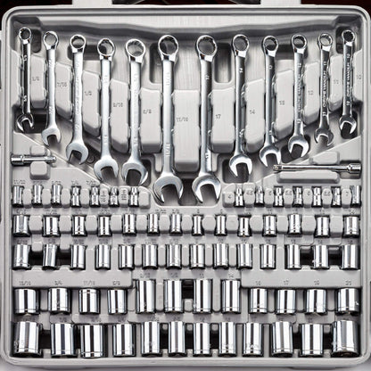 CARTMAN 205 Piece Ratchet Wrench Tool Set,1/4" & 3/8" & 1/2" Drive with SAE/Metric Sockets Kit in Plastic Toolbox - WoodArtSupply