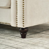 Asucoora 86.5" Classic Chenille Sofa Couch 3-Seater | Chesterfield Style with Traditional Rolled Arms, Nailhead Trim & Solid Wood Frame | Living Room Upholstered Couch | Beige Asucoora