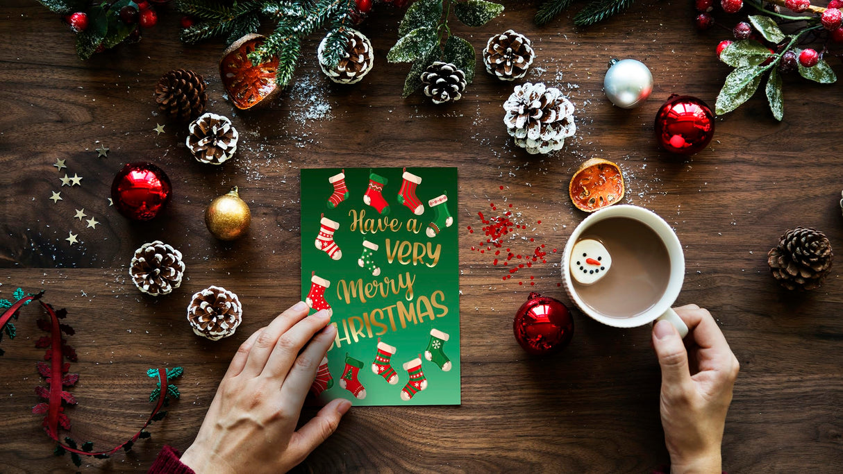 Better Office Products 50 Pack Christmas Cards Set with Gold Foil Accents, 4" x 6", Fun & Festive Designs, Blank Inside, Boxed Set Better Office Products