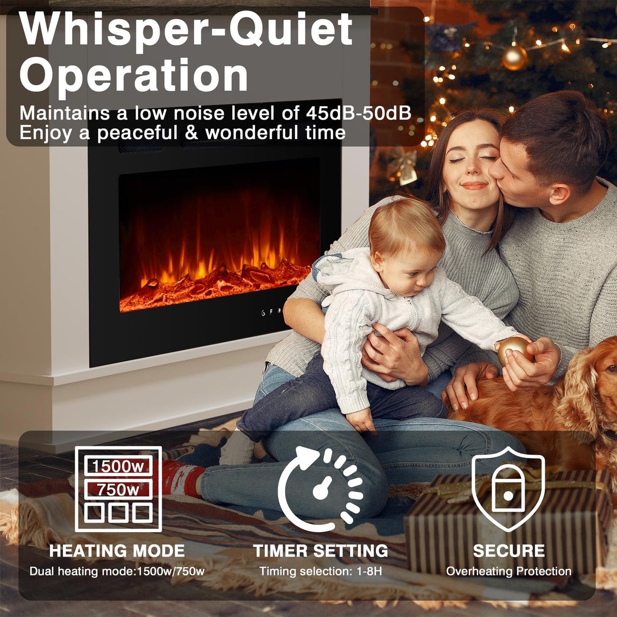 ERGOSOFT 39" Electric Fireplace with Mantel, Fireplace TV Stand with 30" Electric Fireplace Heater, Low Noise, Remote Control, Touch Screen, Timer, Adjustable Flame Color & Brightness ERGOSOFT
