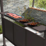 Outsunny 8'x5' BBQ Grill Gazebo with 2 Side Shelves, Outdoor Double Tiered Interlaced Polycarbonate Roof with Steel Frame, Brown Outsunny