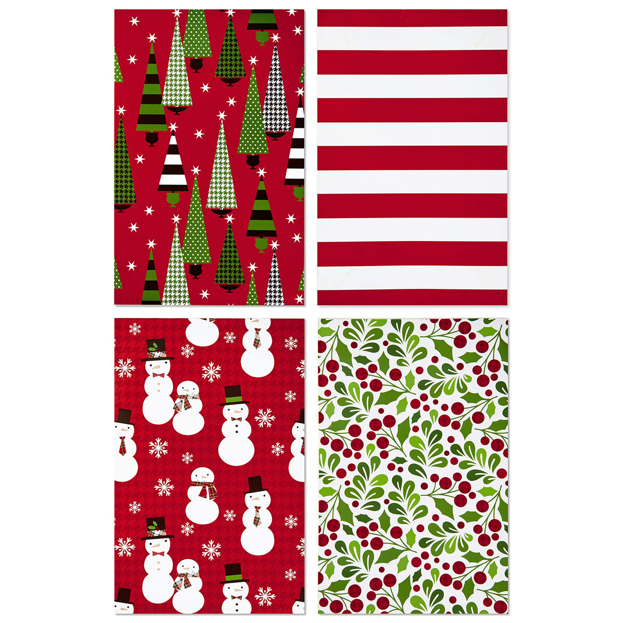 Hallmark Medium Christmas Gift Boxes with Lids (12 Shirt Boxes, 4 Designs: Trees, Stripes, Snowmen, Holly) for Christmas, Holiday Parties, Hostess Gifts Hallmark