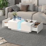 HedoAjim White Led Coffee Table for Living Room, Rectangular Living Room Table with Storage, Acrylic Coffee Tables with 2 Sliding Drawers, Wood Center Table for Reception Dinning Room HedoAjim
