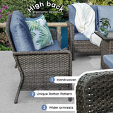 Brafab Outdoor Patio Furniture Set with 44" Gas Fire Pit Table - PE Wicker Patio Conversation Sets Cushioned Seat Couch - 9 Seats Outdoor Sectional Chair Sofa Set for Yard Garden Porch, Blue Brafab