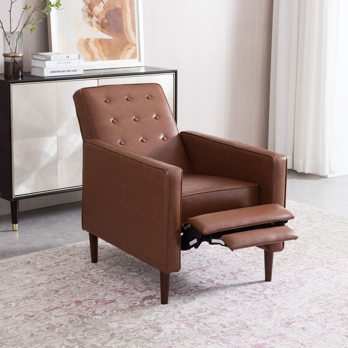 Christopher Knight Home Randolph Mid-Century Modern Button Tufted Recliner, Cognac Brown and Dark Espresso Christopher Knight Home