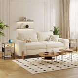 TRIFEBLE Night Stand Set 2, End Table with Charging Station, LED Bedside Table with Fabric Drawer for Bedroom, 3-Tier Side Table with Open Shelf, Greige TRIFEBLE