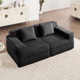 KEIKI Modular 2 Seat Loveseat Boneless Sofa, Cloud Sectional Couch with Deep Seat, Modern Modular 2-Seat Sofa Couch with Throw Pillows Corduroy Fabric, No Assembly Required, Black KEIKI