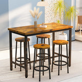 AWQM Bar Table and Chairs Set Industrial Counter Height Pub Table with 4 Chairs Bar Table Set 5 Pieces Dining Table Set Home Kitchen Breakfast Table, Rustic Brown AWQM
