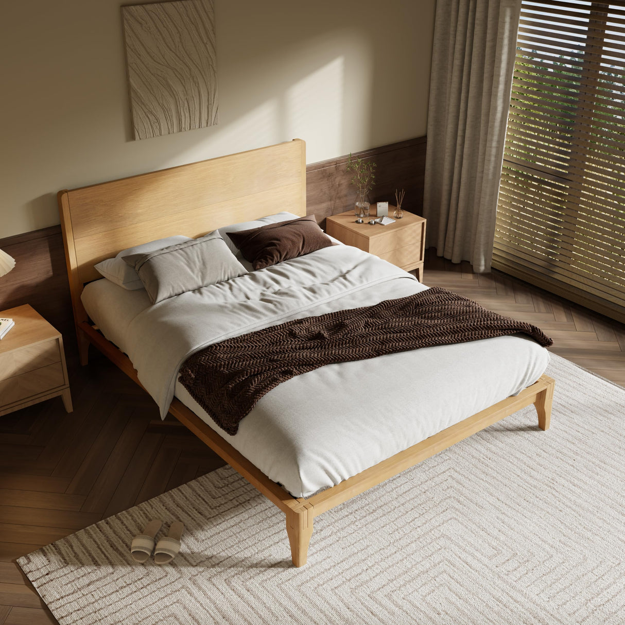 Merax King Size Bamboo Platform Bed, Mid-Century Modern Bed Frame with Tall Headboard, Solid Sustainable Bedframe King-Size, Wood Slat Support, No Box Spring Needed, Easy Assembly, Natural Merax