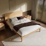 Merax Queen Size Bamboo Platform Bed, Mid-Century Modern Bed Frame with Tall Headboard, Solid Sustainable Bedframe Queen-Size, Wood Slat Support, No Box Spring Needed, Easy Assembly, Natural Merax