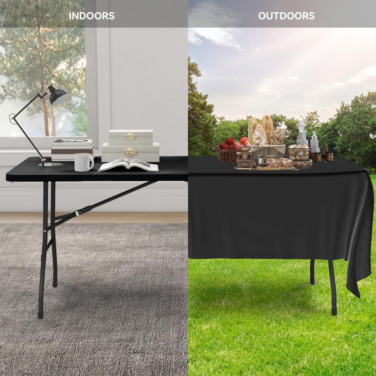 YITAHOME 8FT Heavy Duty Folding Table for Indoors & Outdoors Use, Versatile Rectangle Folding Table with Carrying Handle for Camping, Picnics, Parties, and Events, Black YITAHOME