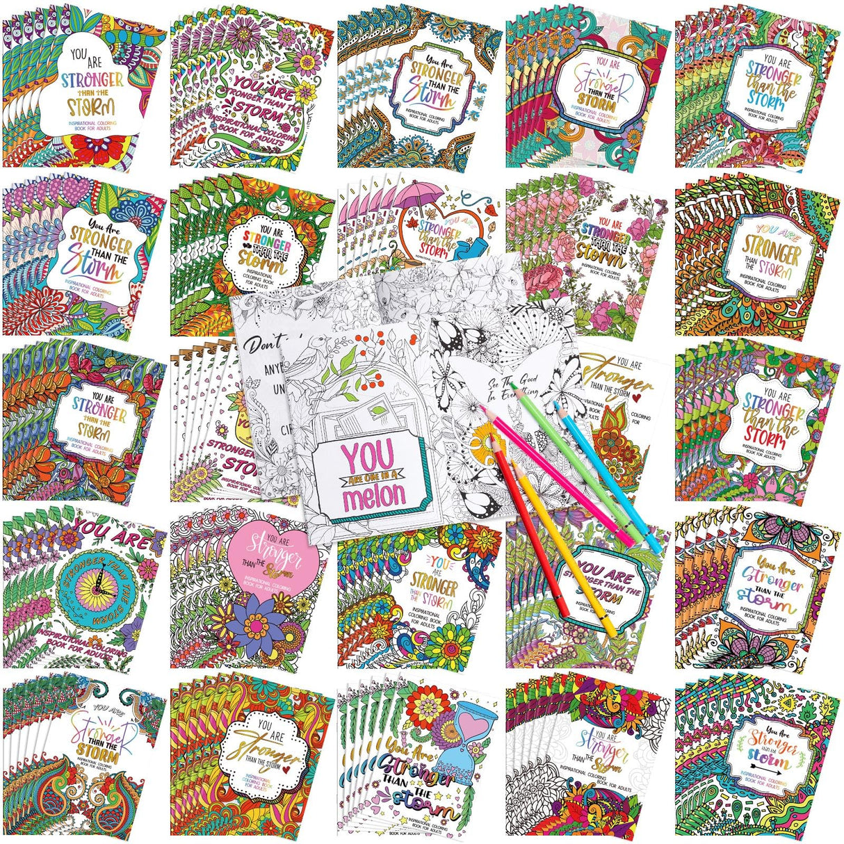 Liliful 144 Pcs Flower Coloring Book Bulk for Adult Kids DIY Art Stress Relief Drawing Book with Patterns for Adults, Party Favors, Goodie Bag Filler and Holiday Gifts (Motivate) Liliful