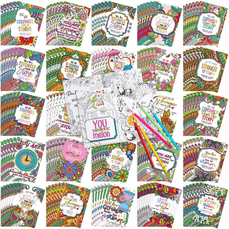 Liliful 144 Pcs Flower Coloring Book Bulk for Adult Kids DIY Art Stress Relief Drawing Book with Patterns for Adults, Party Favors, Goodie Bag Filler and Holiday Gifts (Motivate) Liliful