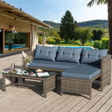 Shintenchi Outdoor Patio Furniture Sets, Wicker Patio sectional Sets 3-Piece, All Weather Wicker Rattan Patio Seating Sofas with Glass Coffee Table and Cushion (Blue) Shintenchi