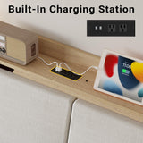 LIKIMIO Queen Bed Frames with Hidden Storage Headboard, Camas Queen with Charging Station and 4 Drawers, Sturdy and Noiseless, No Box Spring Needed, Wood Color LIKIMIO