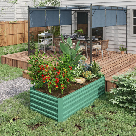 Outsunny Galvanized Raised Garden Bed Kit with Reinforcing Bars, Large and Tall Metal Planter Box for Vegetables, Flowers and Herbs, 6' x 3' x 2', Light Green Outsunny