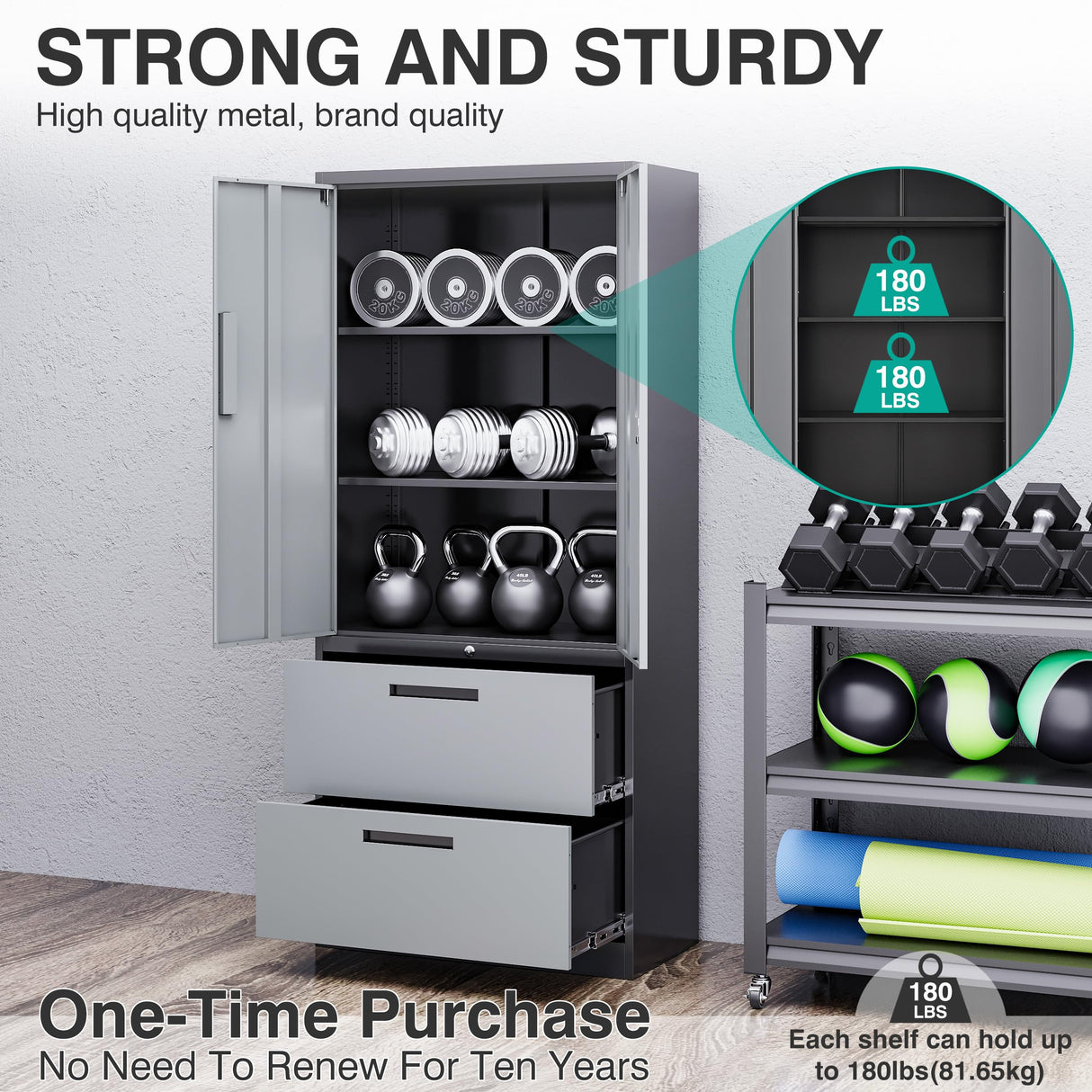 SISESOL Metal Storage Cabinet with Drawers, 71" File Cabinets for Home Office, Locking Steel Storage Cabinet with Doors and Shelves for Home, Office, Warehouse, Garage, School (Gray, 2 Drawers) SISESOL