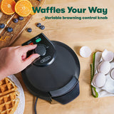 BELLA Classic Belgian Waffle Maker, Nonstick Extra Deep Plates, Browning Control Knob, Locking Latch and Cool Touch Handle, 7" Round, Stainless Steel, Black BELLA