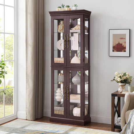 YiaFurio Lighted Display Cabinet Corner,Glass Curio Cabinet with Lights & Adjustable Shelves for Kitchen,Living Room,Office(Free Standing,Light Bulb Include) YiaFurio