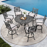 MFSTUDIO Cast Aluminum Bar Height Patio Dining Set of 7, Outdoor Table and Chairs Set with 1×54" Round Aluminum Patio Table and 6×Swivel Outdoor Bar Stool MFSTUDIO