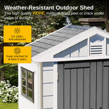 EAST OAK Outdoor Storage Shed, 7×4×8.2 FT Waterproof Resin Tool Shed with Window, 152Cu.ft Outside House Shed for Garden, Patio, Lawn Mower, Bikes EAST OAK