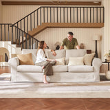 89" 3-Seater Couch, Farmhouse Slipcovered Sofa with Washable Cover, Supportive Cushions & Sturdy Frame, Rolled Arm White Couches for Living Room, Small Spaces, Apartment, Office, Easy Assembly Vorthio