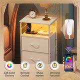 WLIVE Night Stand Set of 2 with Charging Station, LED Nightstand Sets with 3 Fabric Drawers, Tall Bedside Table with 3 USB Ports and 2 Outlets, Dresser for Small Space, 31.93" H Side Table for Bedroom WLIVE