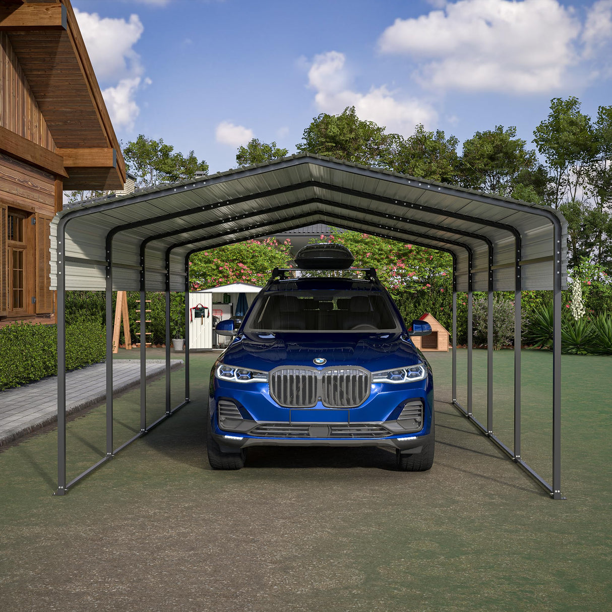 LZbeiteM Car Port, 13x20 FT Metal Carport, Heavy Duty Carport Canopy, Metal Garage Car Tent, Outdoor Car Shelter Shade with Galvanized Steel Roof, Frame, for Car, Truck, Pickup, SUV, Tractor, and Boat LZBEITEM